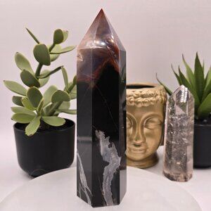 Black Zebra Agate Tower – Balance, Strength & Grounded Harmony 🖤🤍✨